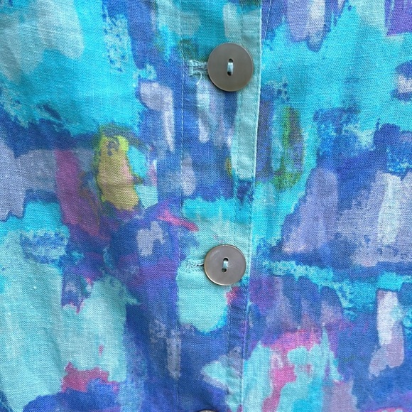 NWT Ali Miles Button Front Linen Blend Floral Top Size Lg, turquoise, blue, pink - Picture 6 of 9
